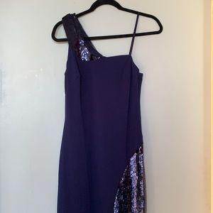 Aidan mattox sequin navy blue dress with slit on side size 4